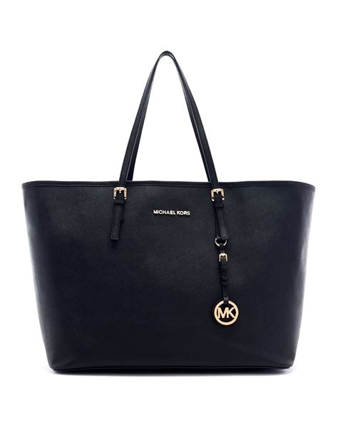 michael kors tote jet set medium black|Michael Kors saffiano large tote.